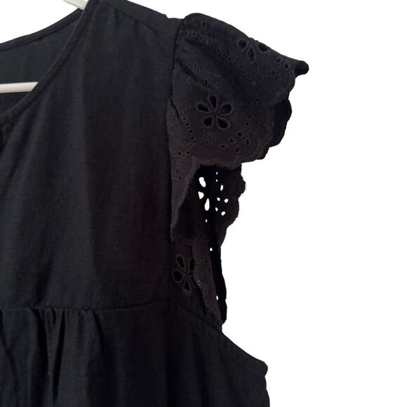 NWT Old Navy Womens L Petite Black Dress Linen Mix Eyelet Cap Sleeves - Picture 2 of 8